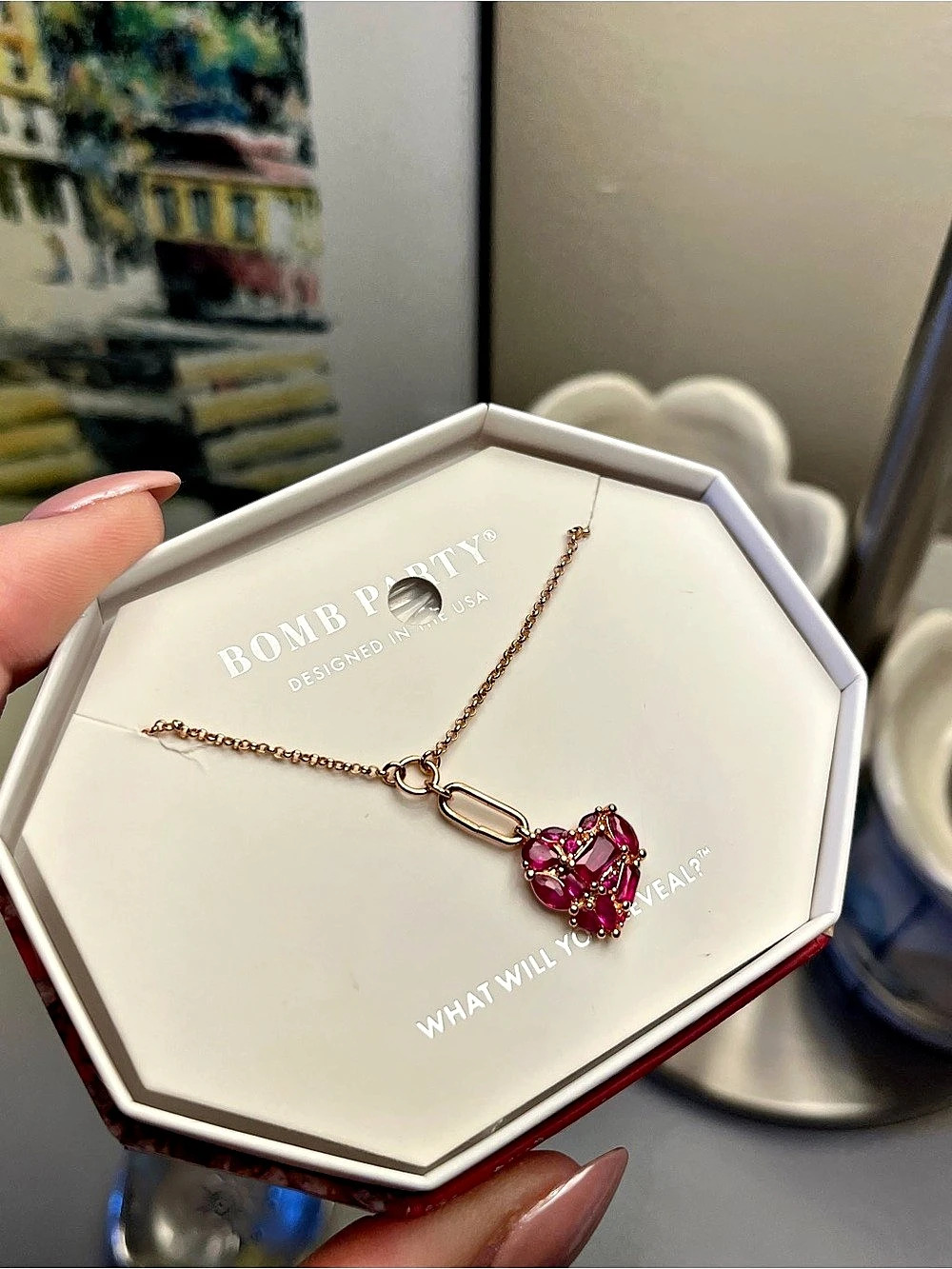 Bomb Party July 2023 Rose Gold Ruby Necklace NWT